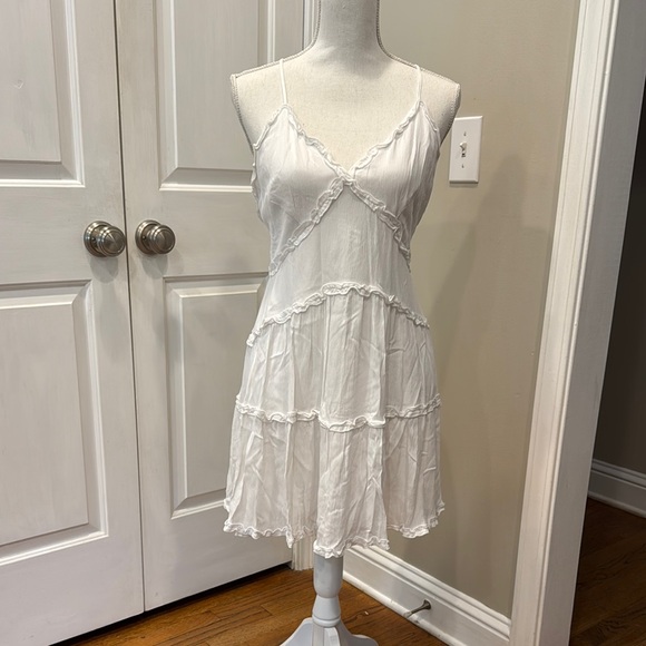 White Ruffled Spaghetti Strap Dress - Picture 1 of 6